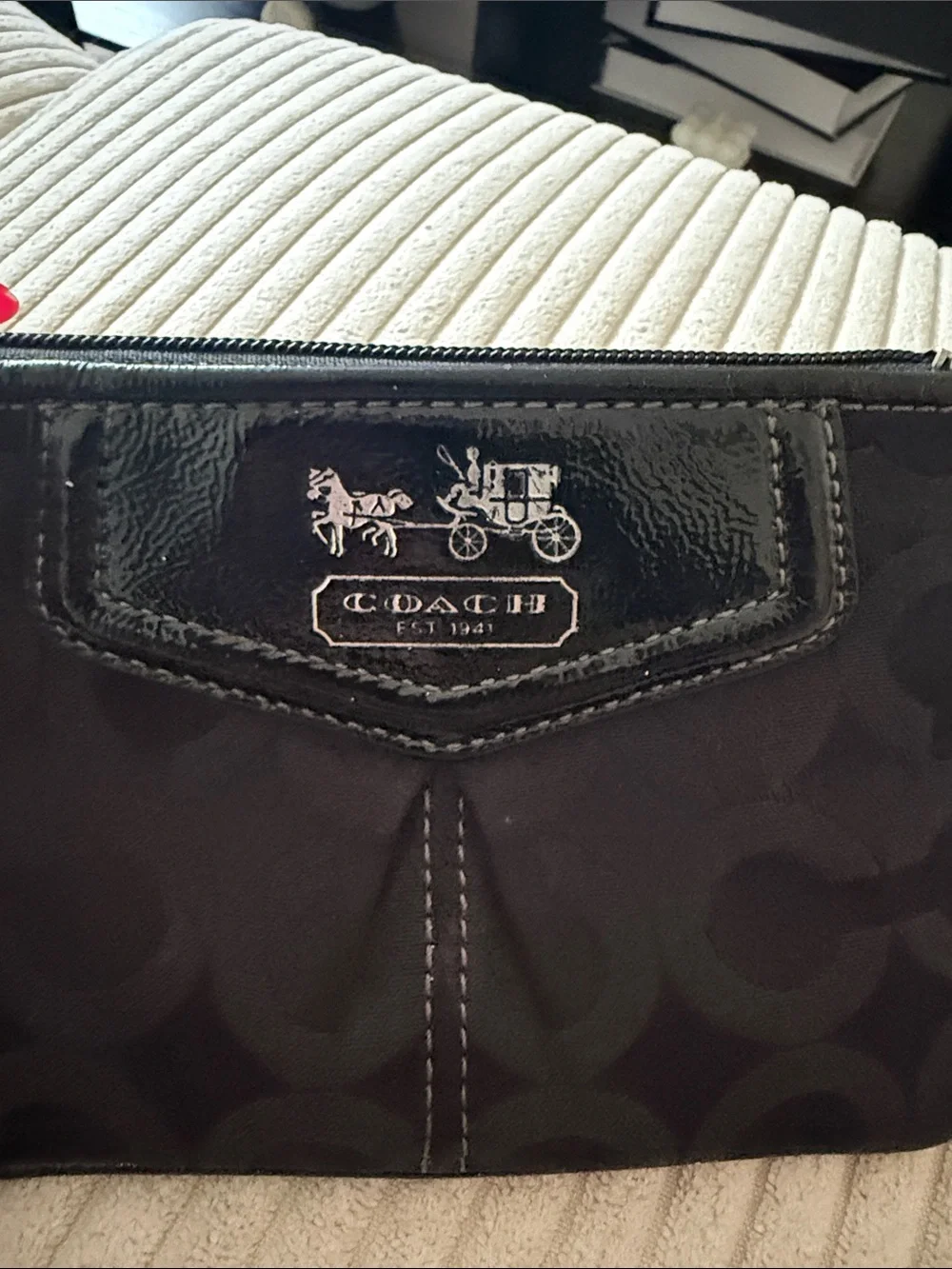 Coach Black Signature Wristlet Pouch with Logo Plaque